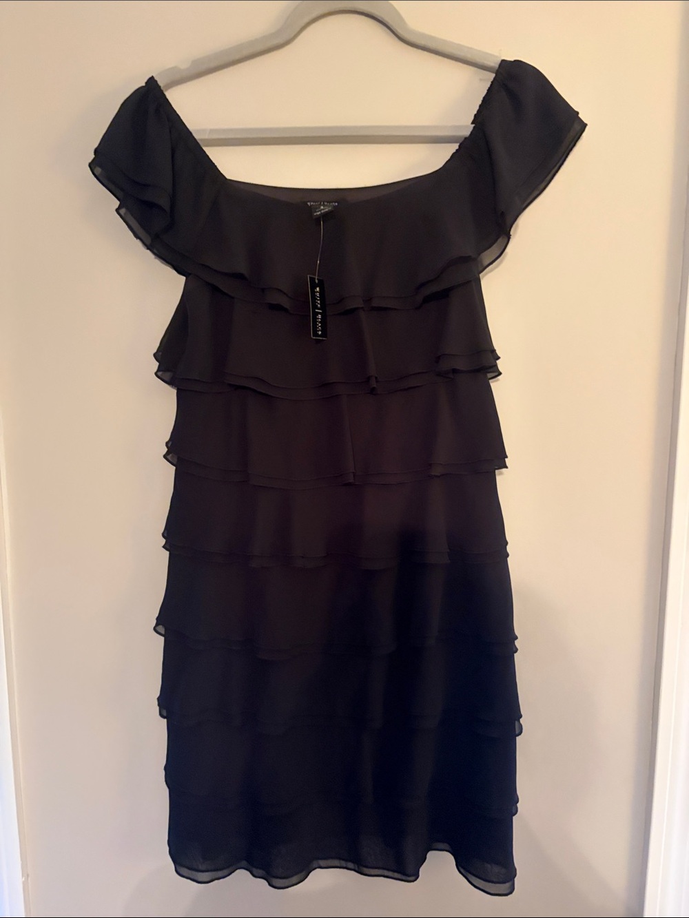White House Black Market Black One-Shoulder Tiered Dress